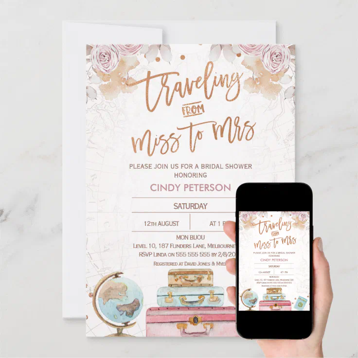 Modern Traveling Miss to Mrs Bridal Shower Invitation Zazzle