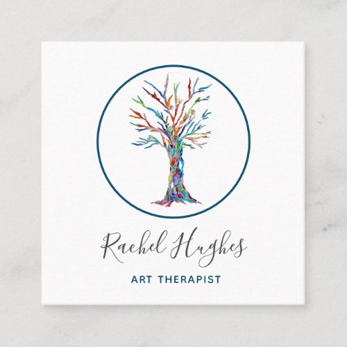 Modern Tree Art Therapist Square Business Card
