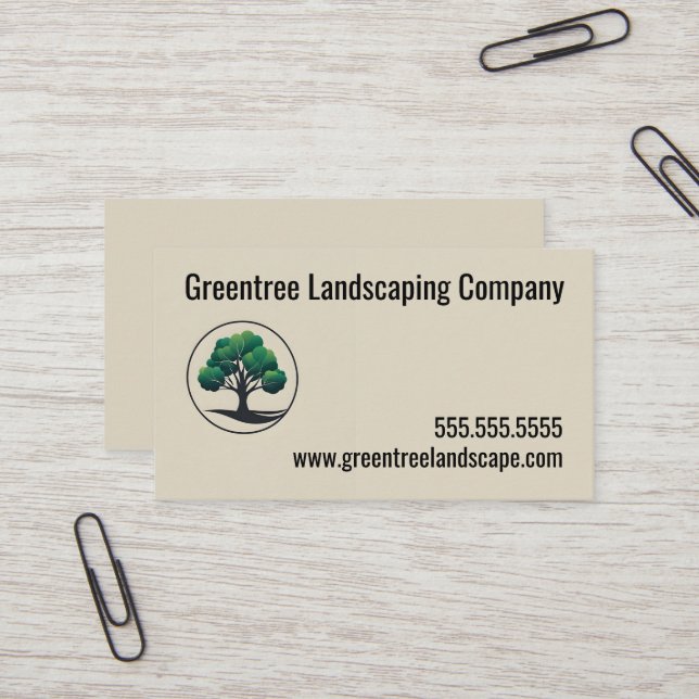 Modern Tree Circular Frame Landscaping Service Business Card (Front/Back In Situ)