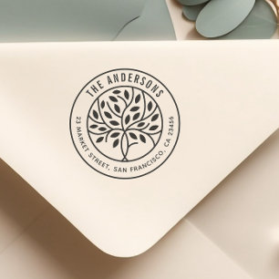 Modern Tree Custom Family Name & Return Address Self-inking Stamp