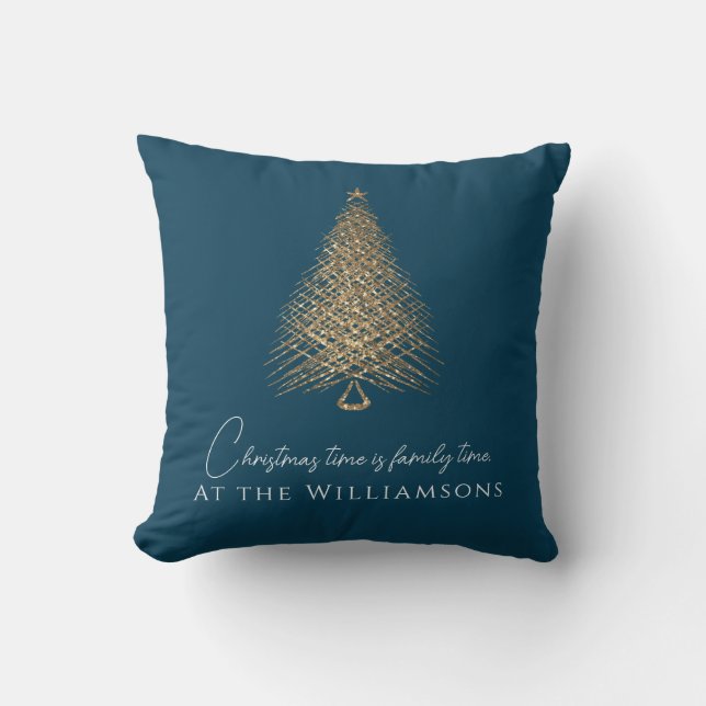 modern tree family blue christmas   throw pillow (Front)