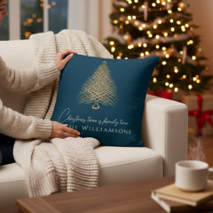 modern tree family blue christmas throw pillow