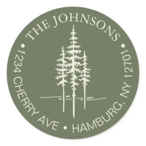 Modern Tree Forest Rustic Wedding Return Address Classic Round Sticker