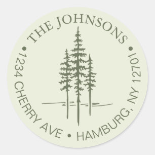 Modern Tree Forest Rustic Wedding Return Address Classic Round Sticker