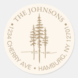 Modern Tree Forest Rustic Wedding Return Address Classic Round Sticker