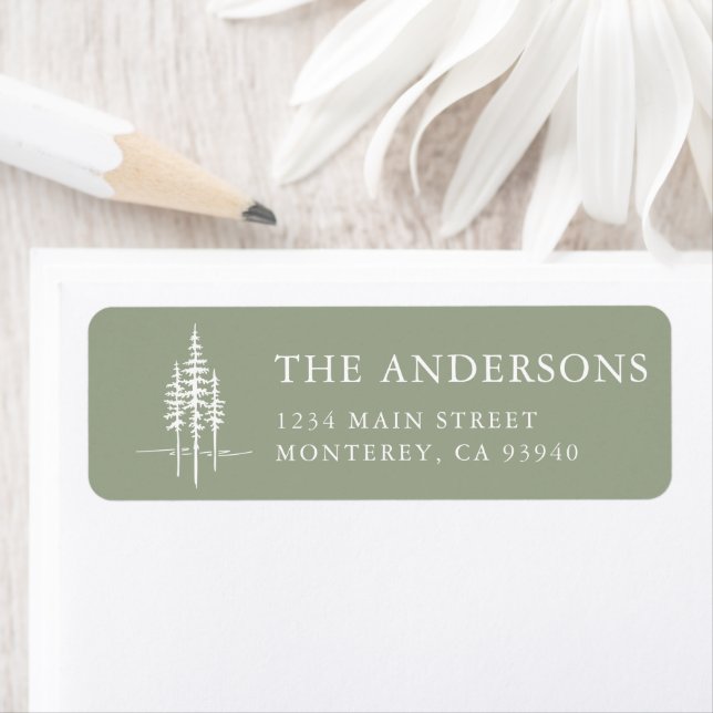 Modern Tree Forest Rustic Wedding Return Address Label (Insitu)