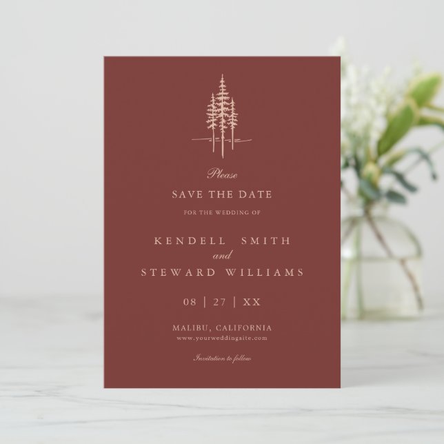 Modern Tree Forest Rustic Wedding Save the Date In (Standing Front)