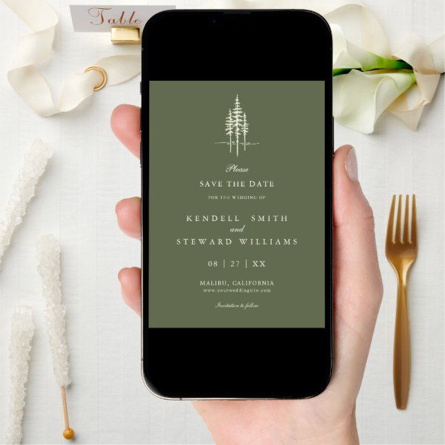 Modern Tree Forest Rustic Wedding Save the Date In (Front Digital)