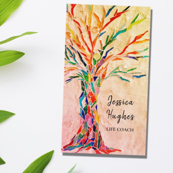 Modern Tree Life Coach Beige Business Card by SewMosaic at Zazzle