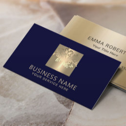 Modern Tree Logo Elegant Navy Blue &amp; Gold Business Card
