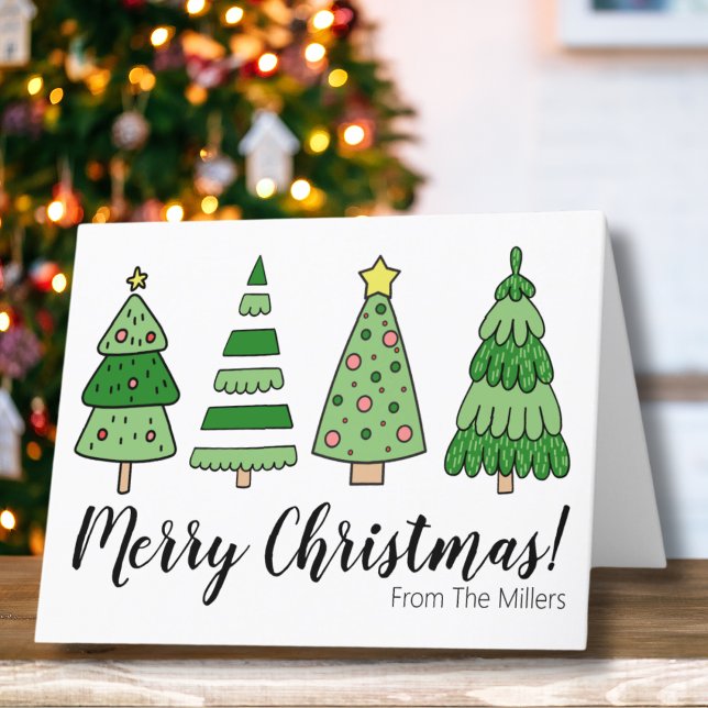 Modern Tree Merry Christmas Holiday Card (Cute Simple Modern Green Merry Christmas Trees Holiday Card)