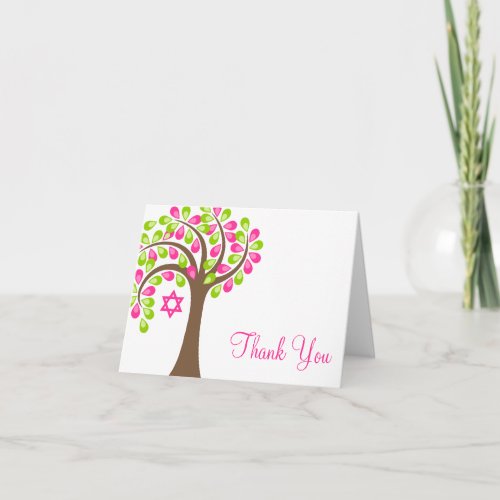 Modern Tree of Life Pink Green Thank You