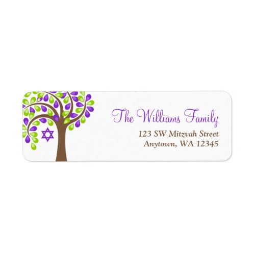 Modern Tree of Life Purple Green Bat Mitzvah Label