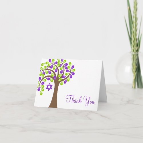 Modern Tree of Life Purple Green Thank You