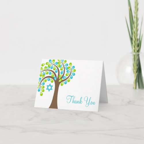 Modern Tree of Life Teal Blue Green Thank You