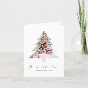Modern Tree Shape Photos Merry Christmas Holiday Card