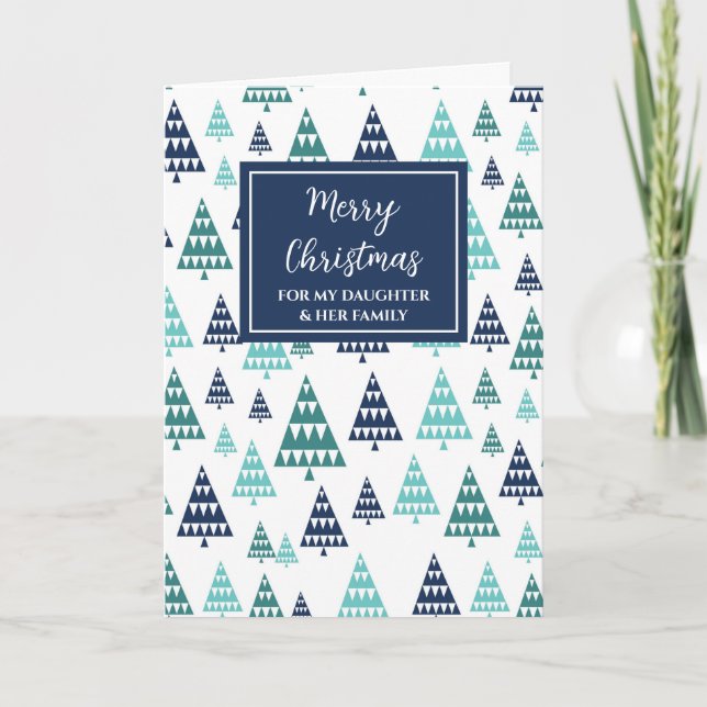 Modern Trees Daughter & Family Merry Christmas Card (Front)