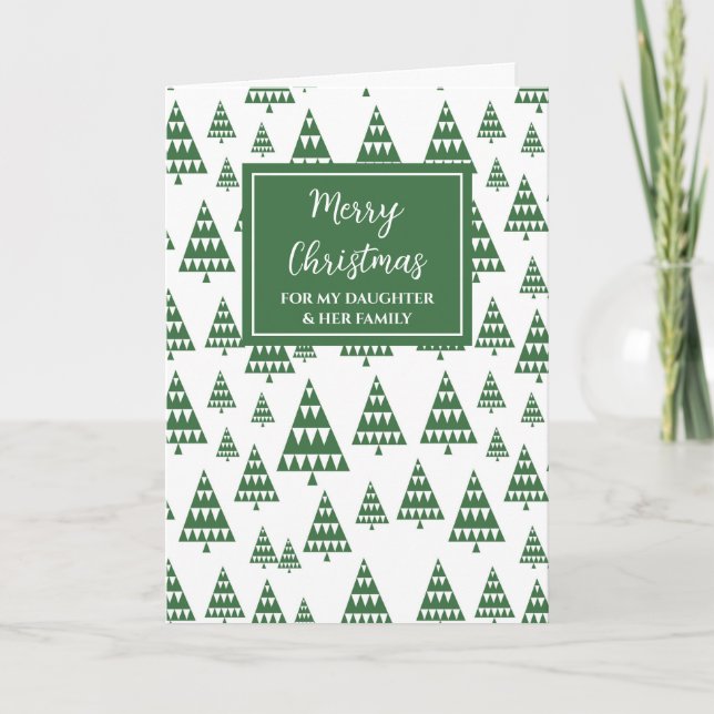 Modern Trees Daughter & Family Merry Christmas Card (Front)