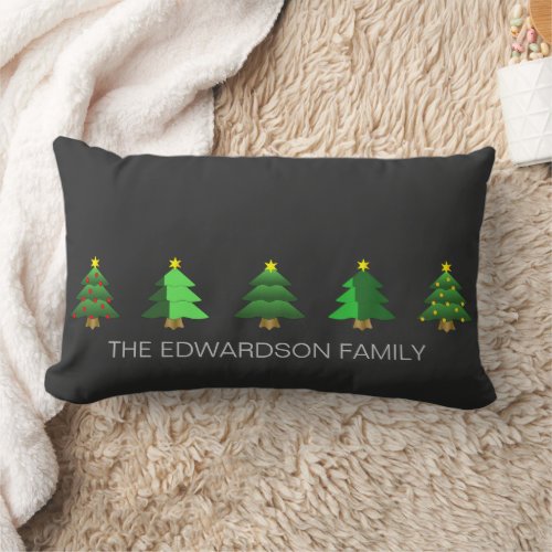 Modern trees family name black Christmas Lumbar Pillow