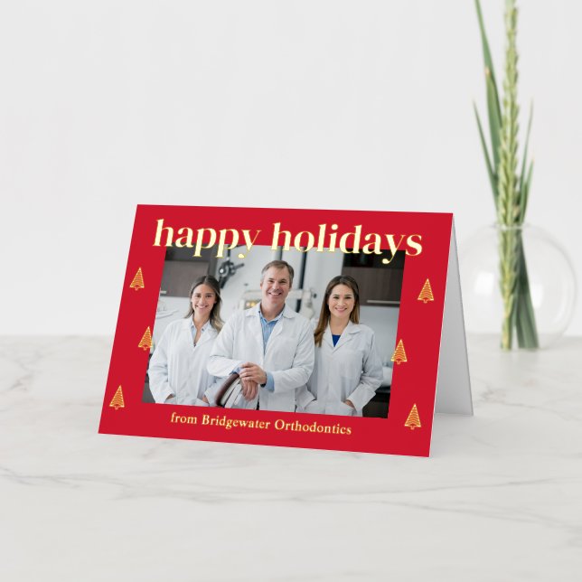 Modern Trees FOIL Business Holiday Card (Front)