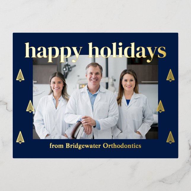 Modern Trees FOIL Business Holiday Postcard (Front)
