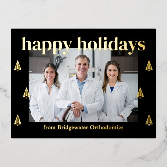 Modern Trees FOIL Business Holiday Postcard (Front)