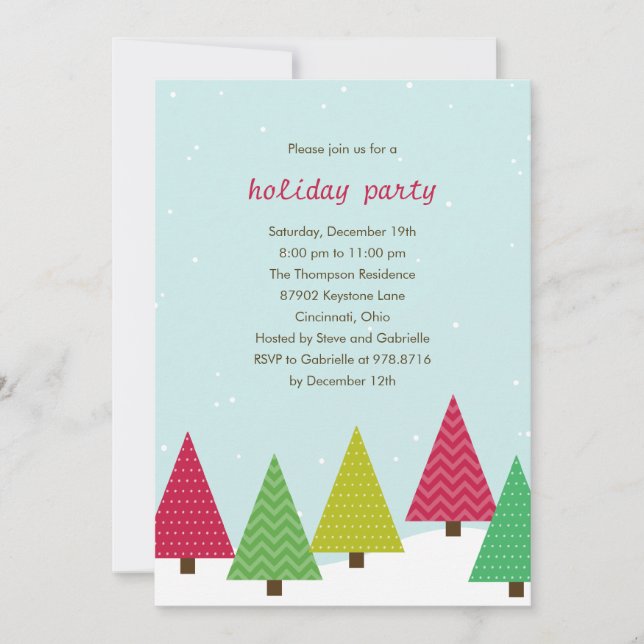 Modern Trees Holiday Party Invitation (Front)