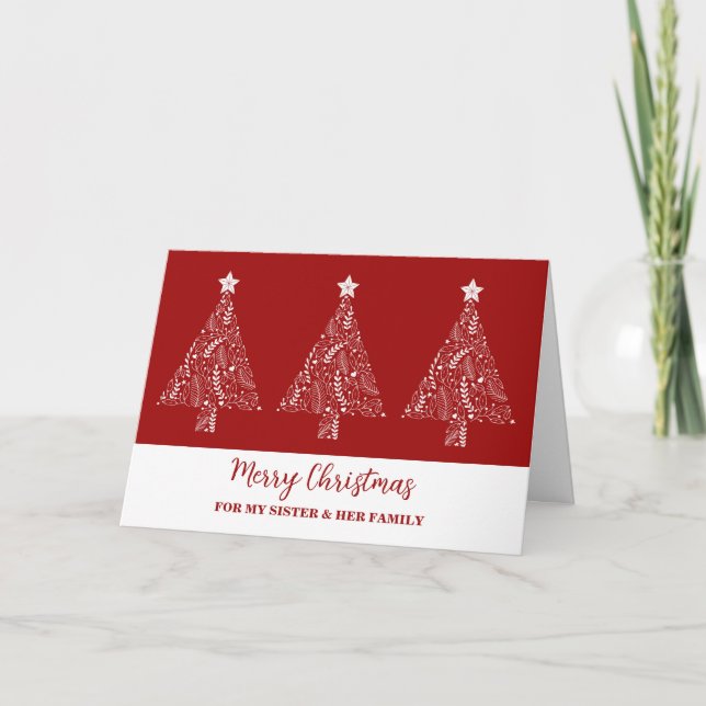 Modern Trees Sister & Family Merry Christmas Card (Front)