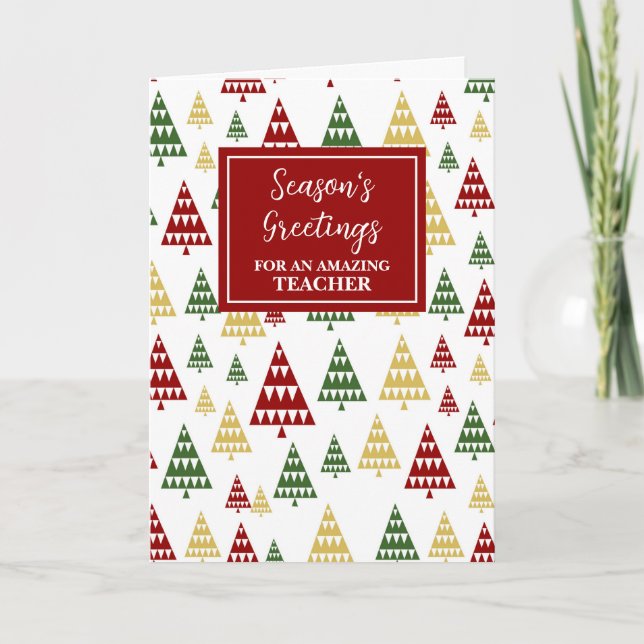Modern Trees Teacher Christmas Holiday Card (Front)