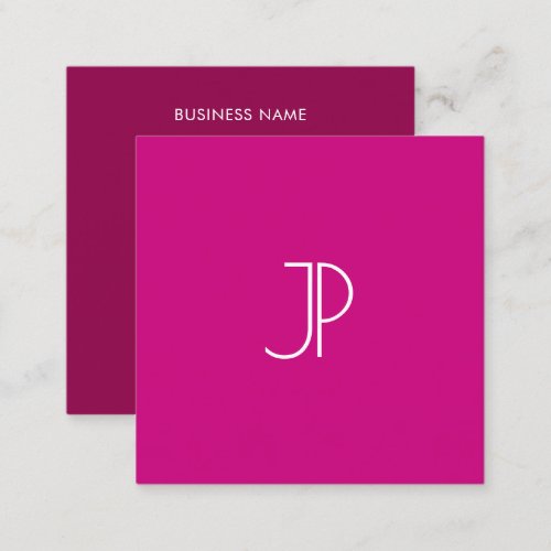 Modern Trend Color Viva Magenta Monogram Initial Square Business Card