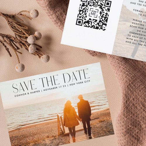 Modern TREND ELEGANT Text QR CODE Two Photo Save The Date