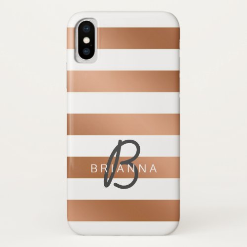 Modern Trends Rose Gold Foil Stripes Chic Monogram iPhone XS Case