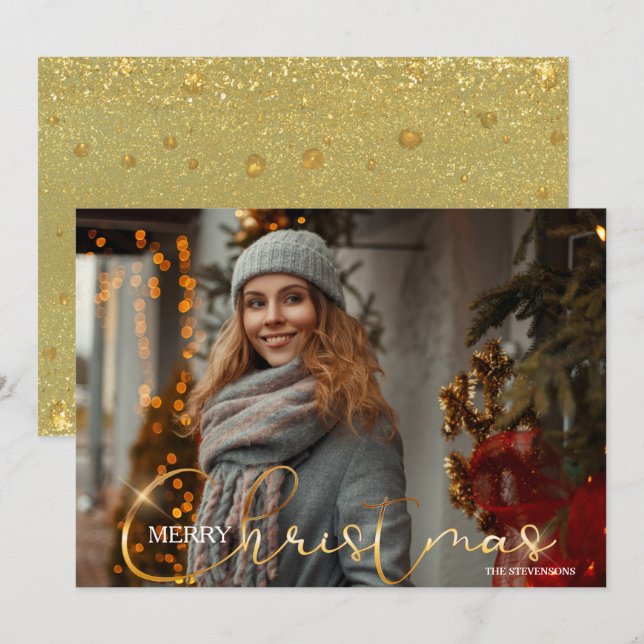 Modern Trendy 1 photo Christmas Card (Front/Back)