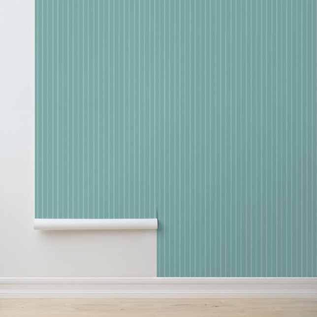 Modern Trendy 1" Pinstripe Light Teal Blue Wallpaper (Application)