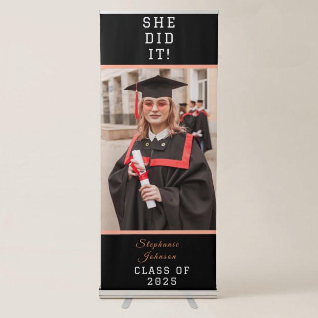 Modern Trendy 2025 Photo Collage Graduation Retractable Banner (Front)
