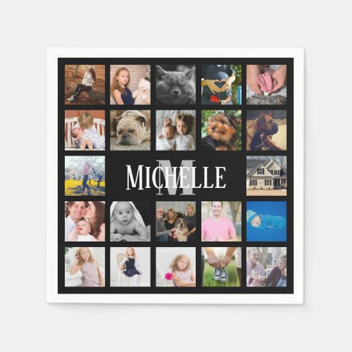 Modern Trendy 22 Family Photo Collage  Name Napkins