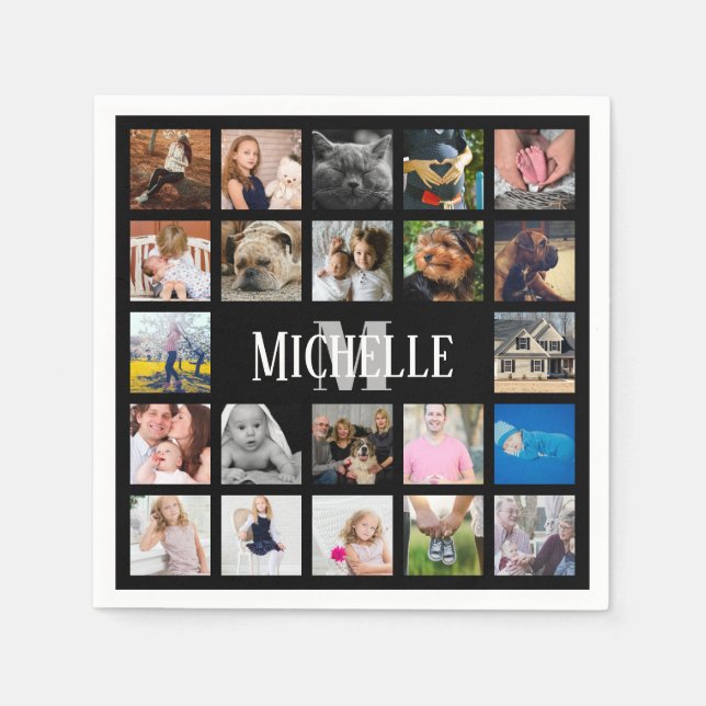 Modern Trendy 22 Family Photo Collage & Name Napkins (Front)