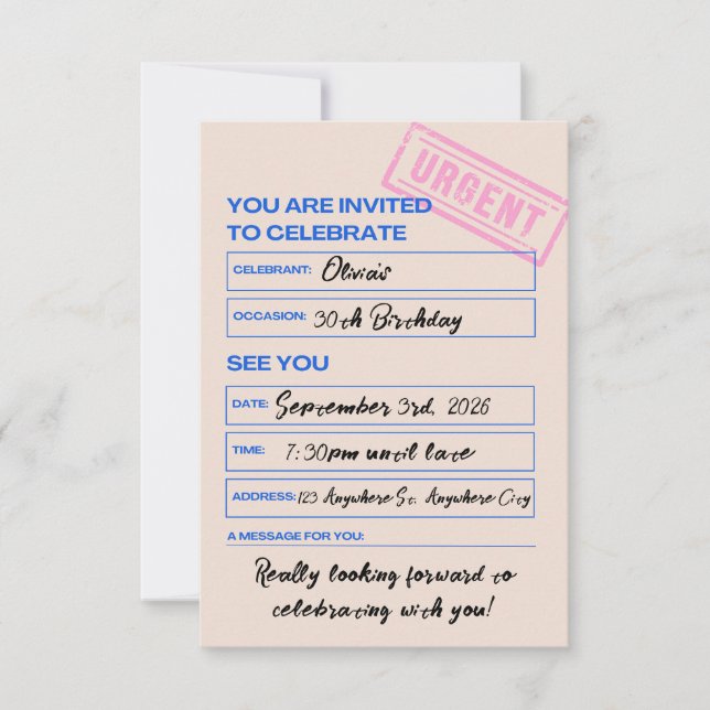 Modern, Trendy, 30th Birthday Invitation (Front)