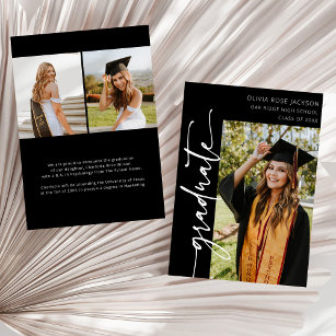 Modern Trendy 3 Photo Collage Graduation Announcement