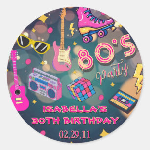 Modern Trendy 80's Birthday Party Retro  Classic Round Sticker