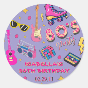 Modern Trendy 80's Birthday Party Retro Classic Round Sticker
