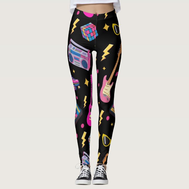 Modern Trendy 80s Style Pretty  Black Leggings (Front)