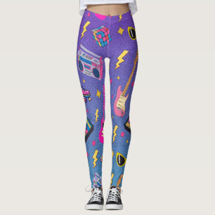 Modern Trendy 80s Style Pretty  Neon Pink Purple   Leggings