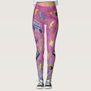 Modern Trendy 80s Style Pretty  Neon Pink Purple Leggings