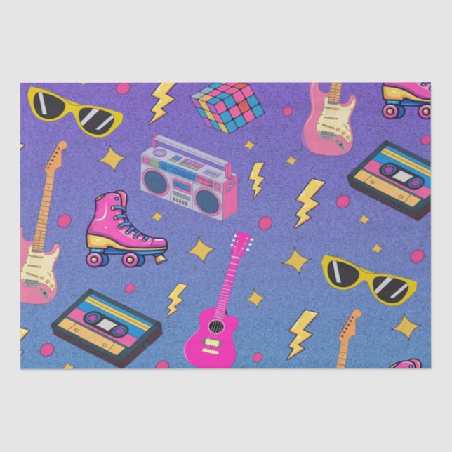 Modern Trendy 80s Style Pretty  Neon Pink Purple Tissue Paper (Front)
