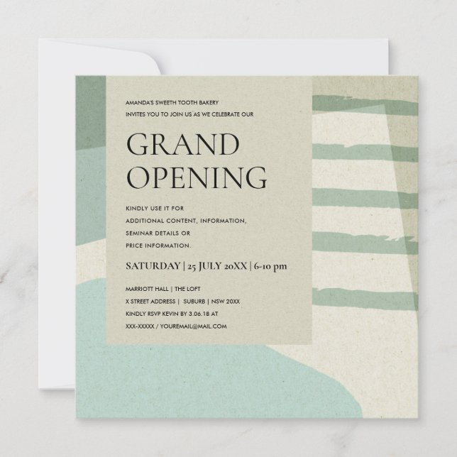 MODERN TRENDY ABSTRACT AQUA BLUE ART GRAND OPENING INVITATION (Front)