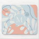 Modern Trendy Abstract Botanical Art Monogram Mouse Pad<br><div class="desc">Abstract botanical art in pastel shades of blue and peach personalised with initial.</div>