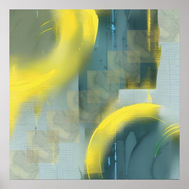 Modern Trendy Abstract Golden Art Dark Green Color Poster (Front)