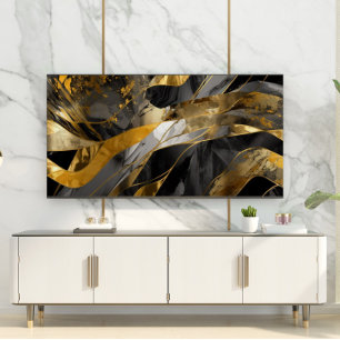 Modern Trendy Abstract Grey, Black, Silver & Gold Metal Print