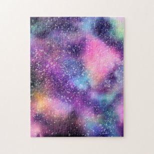 Modern trendy abstract watercolor nebula space jigsaw puzzle